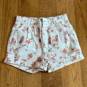 American Eagle Outfitters High Waist White and Pink Floral Shorts